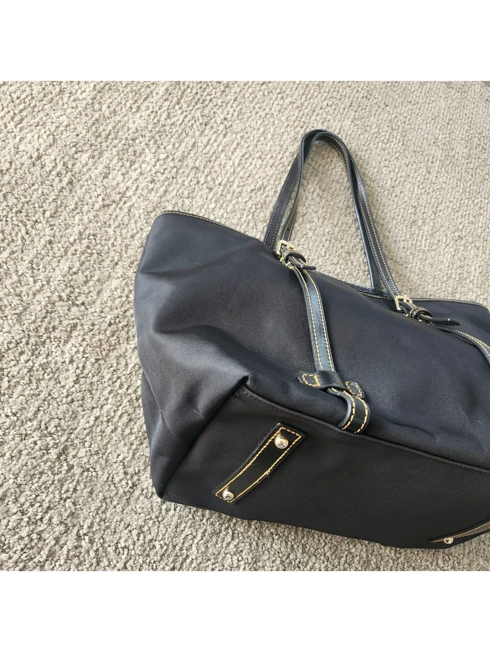 Dooney & Bourke East West Shopper Black Nylon Tote Bag with Leather Trim